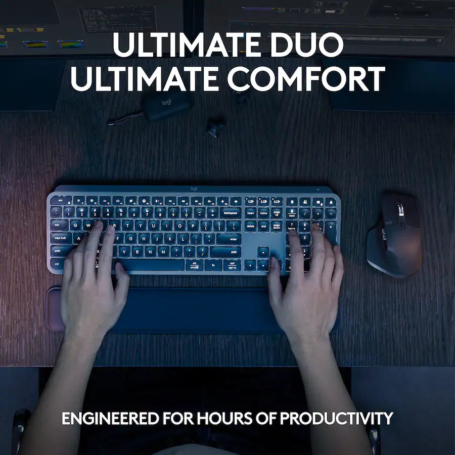 Logitech MX Keys S Combo Full-Size Wireless Scissor Keyboard and Mouse Bundle with Palm Rest (Black) — Black