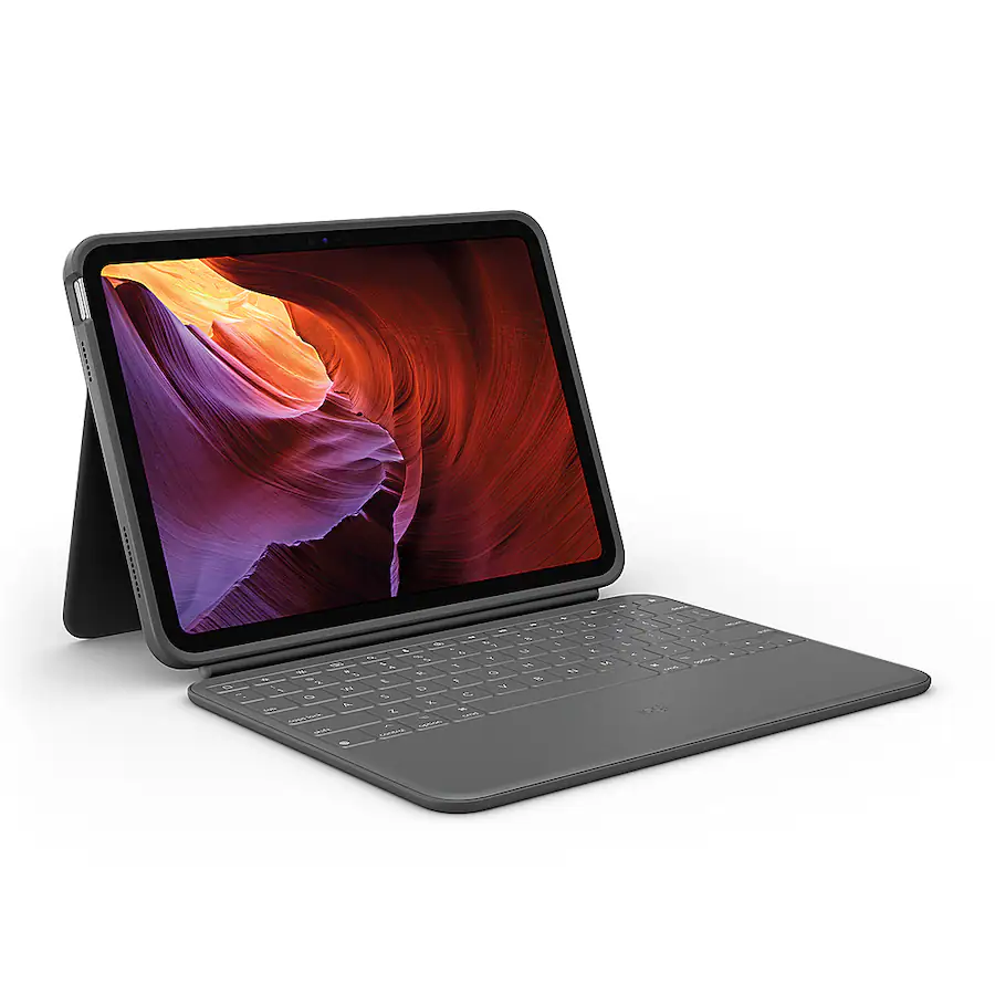 Logitech Rugged Folio Keyboard Case for Apple iPad (A16) & iPad (10th Generation) with Spill-Resistant Keyboard, Oxford Gray — Oxford Gray