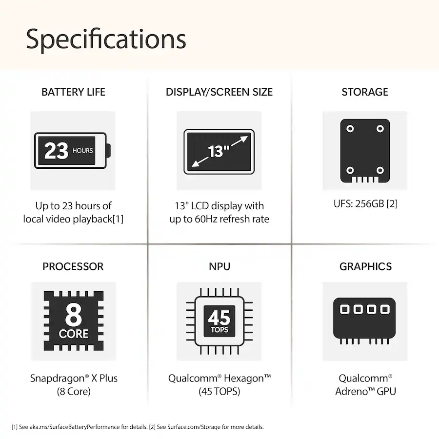 Microsoft Surface Laptop 13″ 2K Touchscreen, Snapdragon® X Plus 8-Core, 8GB Memory, 256GB Storage, Platinum — Platinum