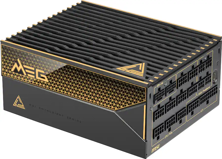 MSI MEG Ai1600T PCIE5 1600W ATX 3.1 & PCIe 5.1 Ready Fully Modular 80 PLUS Titanium Gaming Power Supply, Black — Black