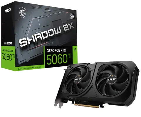 MSI NVIDIA GeForce RTX 5060 Ti 8G SHADOW 2X OC PLUS 8GB GDDR7 Graphics Card, Black