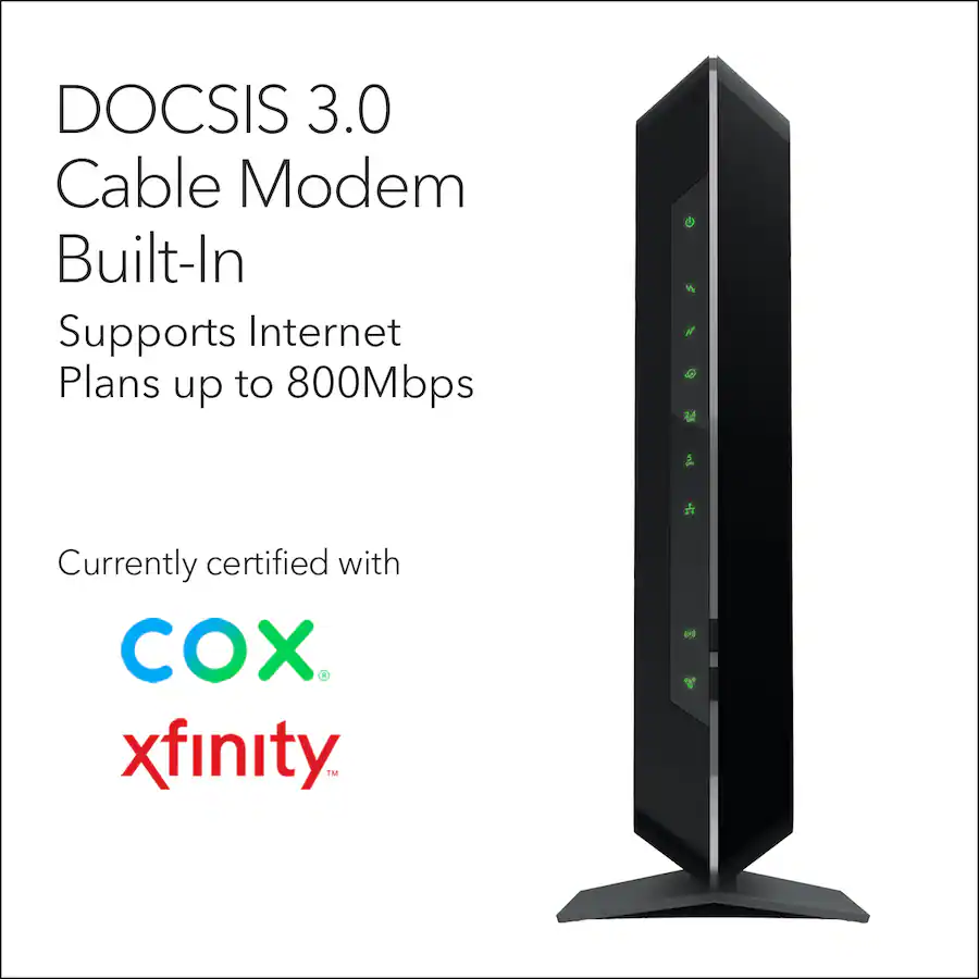 NETGEAR Nighthawk AC1900 Router with DOCSIS 3.0 Cable Modem, Black — Black