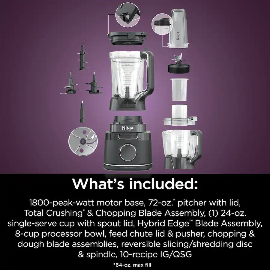 Ninja Detect Kitchen System Power Blender & Food Processor Pro with 24 oz To‑Go Cup and BlendSense Technology, Black — Black