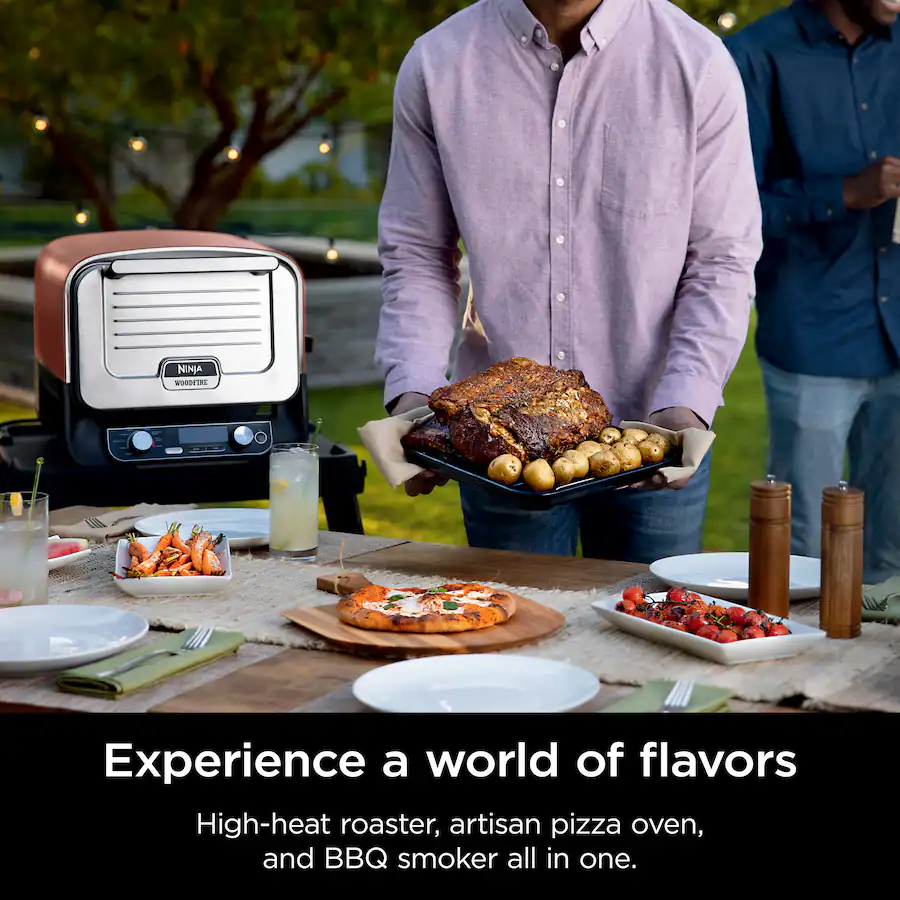 Ninja Woodfire Pizza Oven 8 in 1 Outdoor Oven 5 Pizza Settings 700F Smoker Woodfire Technology Electric Terracotta Red — Terracotta Red