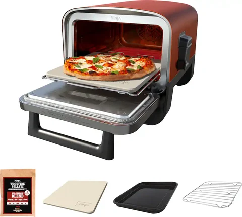 Ninja Woodfire Pizza Oven 8 in 1 Outdoor Oven 5 Pizza Settings 700F Smoker Woodfire Technology Electric Terracotta Red