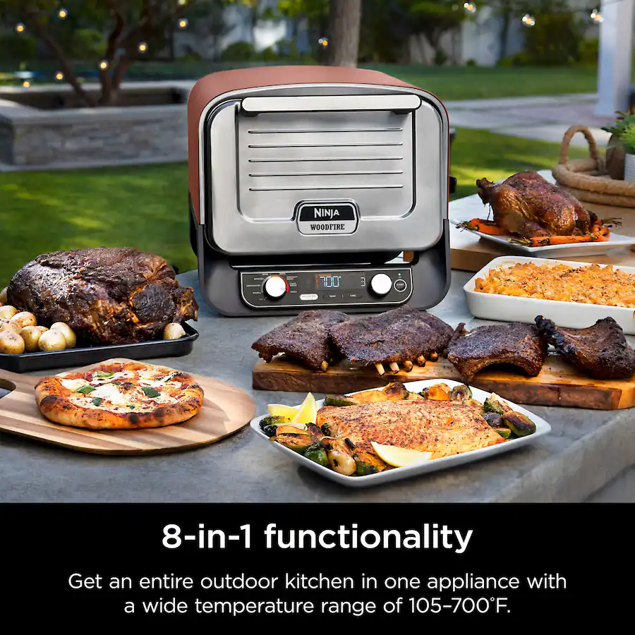 Ninja Woodfire Pizza Oven 8 in 1 Outdoor Oven 5 Pizza Settings 700F Smoker Woodfire Technology Electric Terracotta Red — Terracotta Red