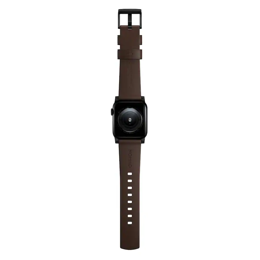 Nomad Modern Leather Watch Strap for Apple Watch 44mm/45mm/49mm, Brown with Black Lugs — Brown with black