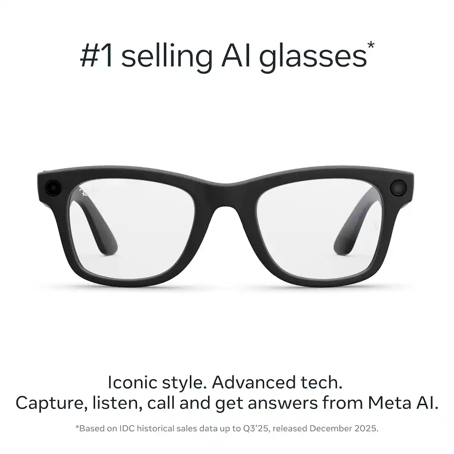 Ray-Ban Meta Wayfarer (Gen 2) Smart AI Glasses with Clear Lenses, Matte Black