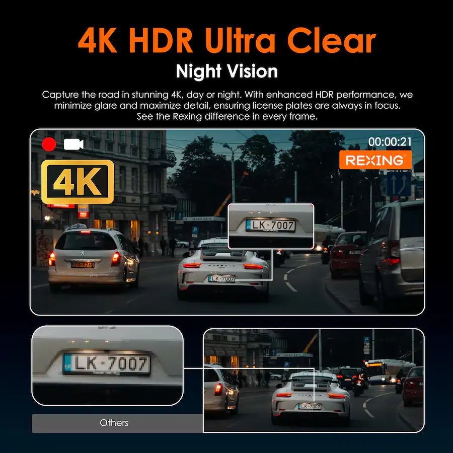 Rexing C1 Plus 4K UHD Dash Cam with Wi‑Fi, GPS, 170° Wide‑Angle, WDR, Parking Mode & 32GB Card, Black — Black