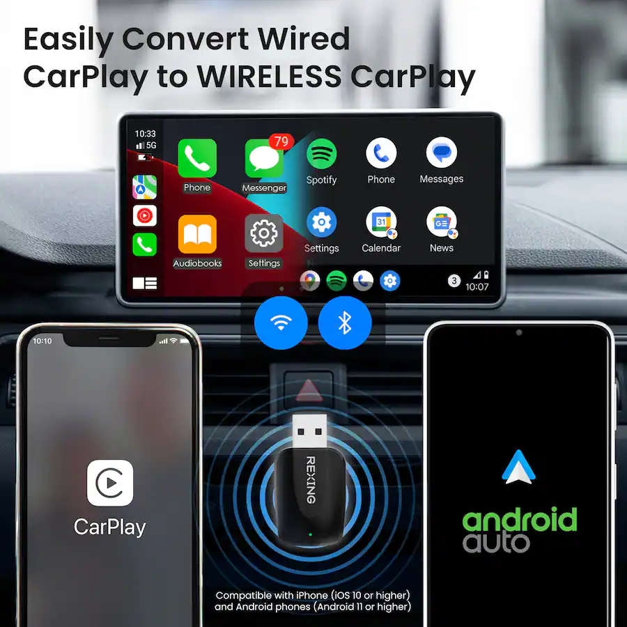 Rexing CPW-42 Wireless CarPlay & Android Auto Adapter, Black — Black