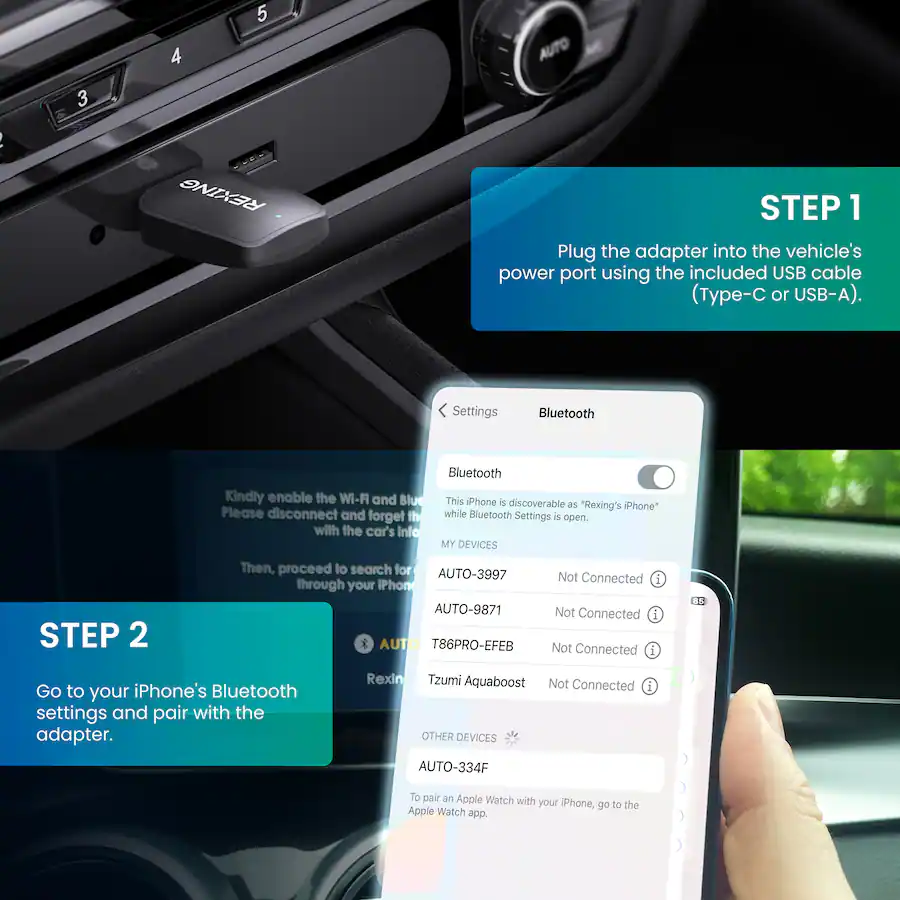 Rexing CPW-42 Wireless CarPlay & Android Auto Adapter, Black — Black