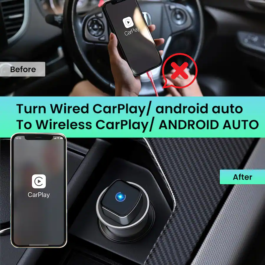 Rexing CPW‑52 Wireless CarPlay & Android Auto Adapter for iPhone (iOS 10+) & Android (Android 11+), Black — Black