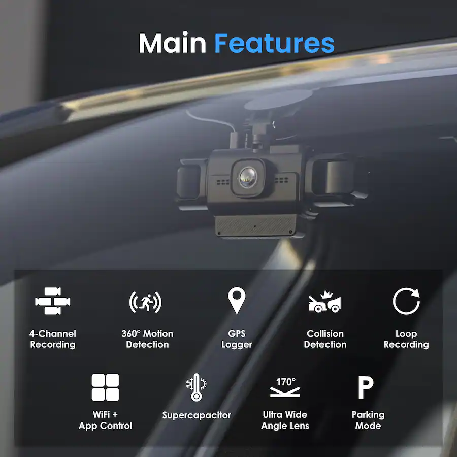 Rexing R4 RD Dash Cam All-Around 1080p with Built-In 360° Motion Parking Monitor, GPS & App Control, Black — Black