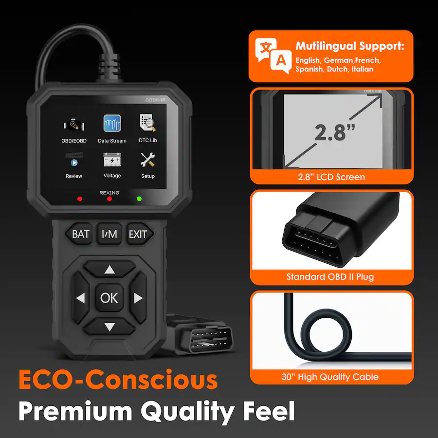 Rexing Universal OBD II Scanner Engine Code Reader for 1996+ Vehicles, Black — Black