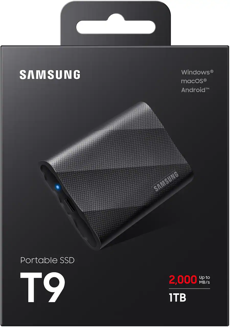 Samsung T9 Portable SSD 1TB, USB 3.2 Gen 2×2, Black