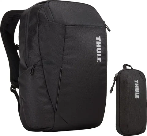 Thule Accent 23L Laptop Backpack Bundle with Subterra PowerShuttle Tablet Sleeve SafeZone and Water Bottle Holder Black