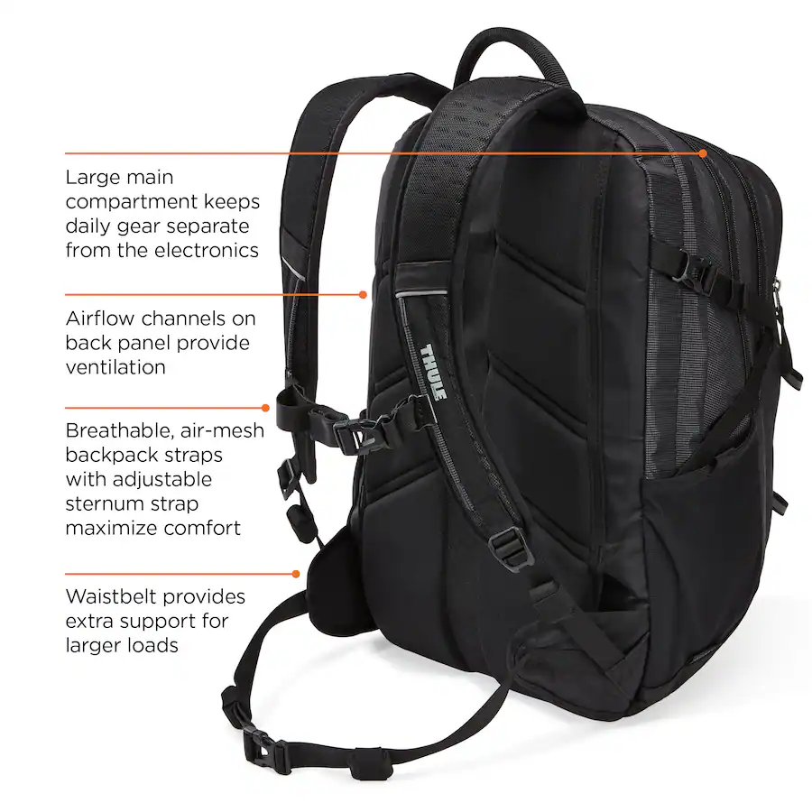 Thule EnRoute 27L Escort 2 Backpack for 15.6″ Laptop with 10.1″ Padded Tablet Sleeve, Crushproof SafeZone & Water Bottle Holder, Black — Black