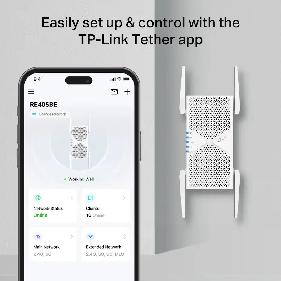 TP-Link BE6500 Wi‑Fi 7 Range Extender, White — White