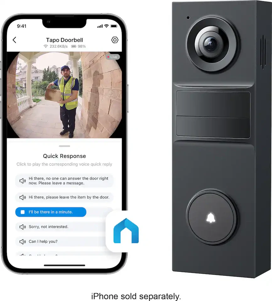 TP-Link Tapo Smart 2K Video Doorbell, Black