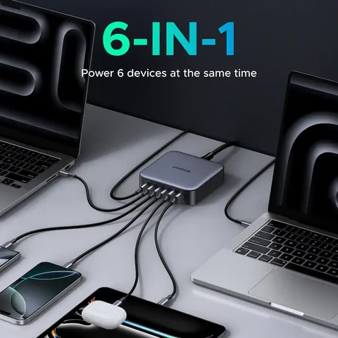 UGREEN Nexode 200W 6 Port GaN Desktop Charger USB-C Fast Charging Station for Laptops Tablets and Phones