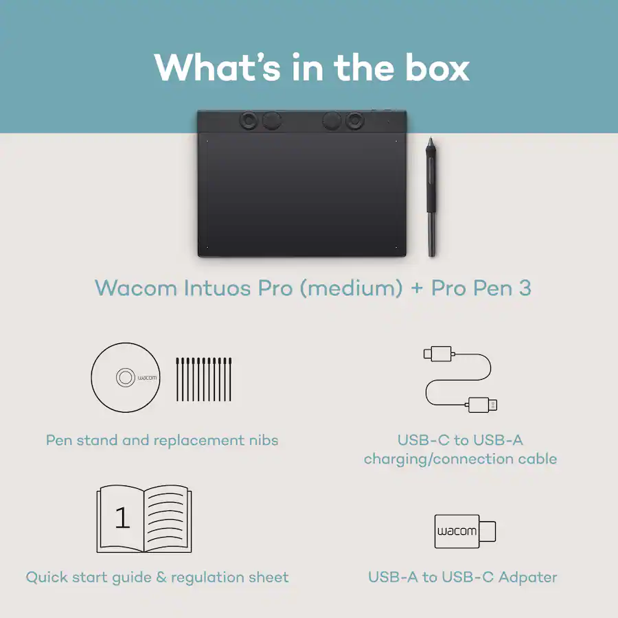 Wacom Intuos Pro Medium Bluetooth Professional Graphic Drawing Tablet 2025 Black — Black