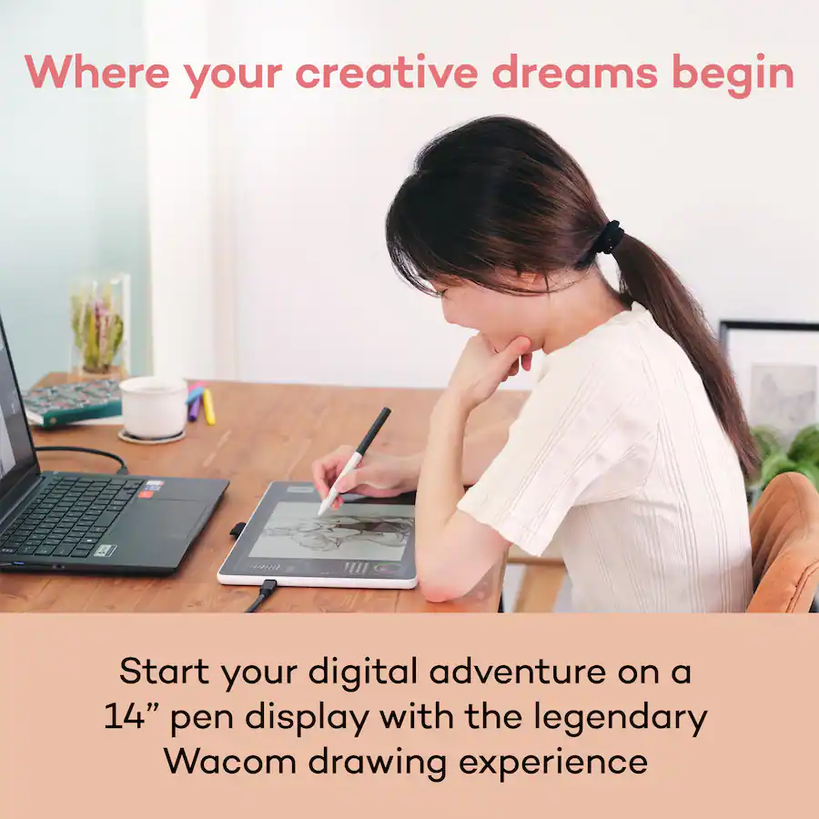 Wacom One 14 (2025) Pen Display Drawing Tablet, White — White