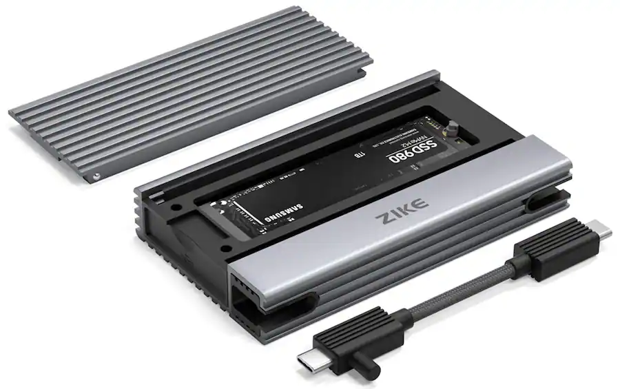 Zike USB4 40Gbps M.2 NVMe SSD Enclosure with Thunderbolt 4 Aluminum Case for 2230 2242 2260 2280 Drives — Gray